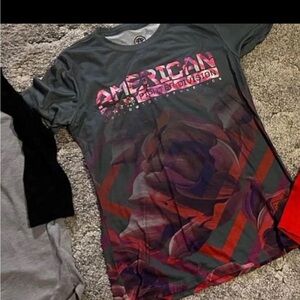 American Fighter Graphic Tee - Green and pink purple